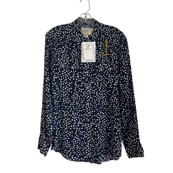 Sandrine Rose Tops - NWT Sandrine Rose Polka Dot Button Down Shirt Navy/White, Womens S